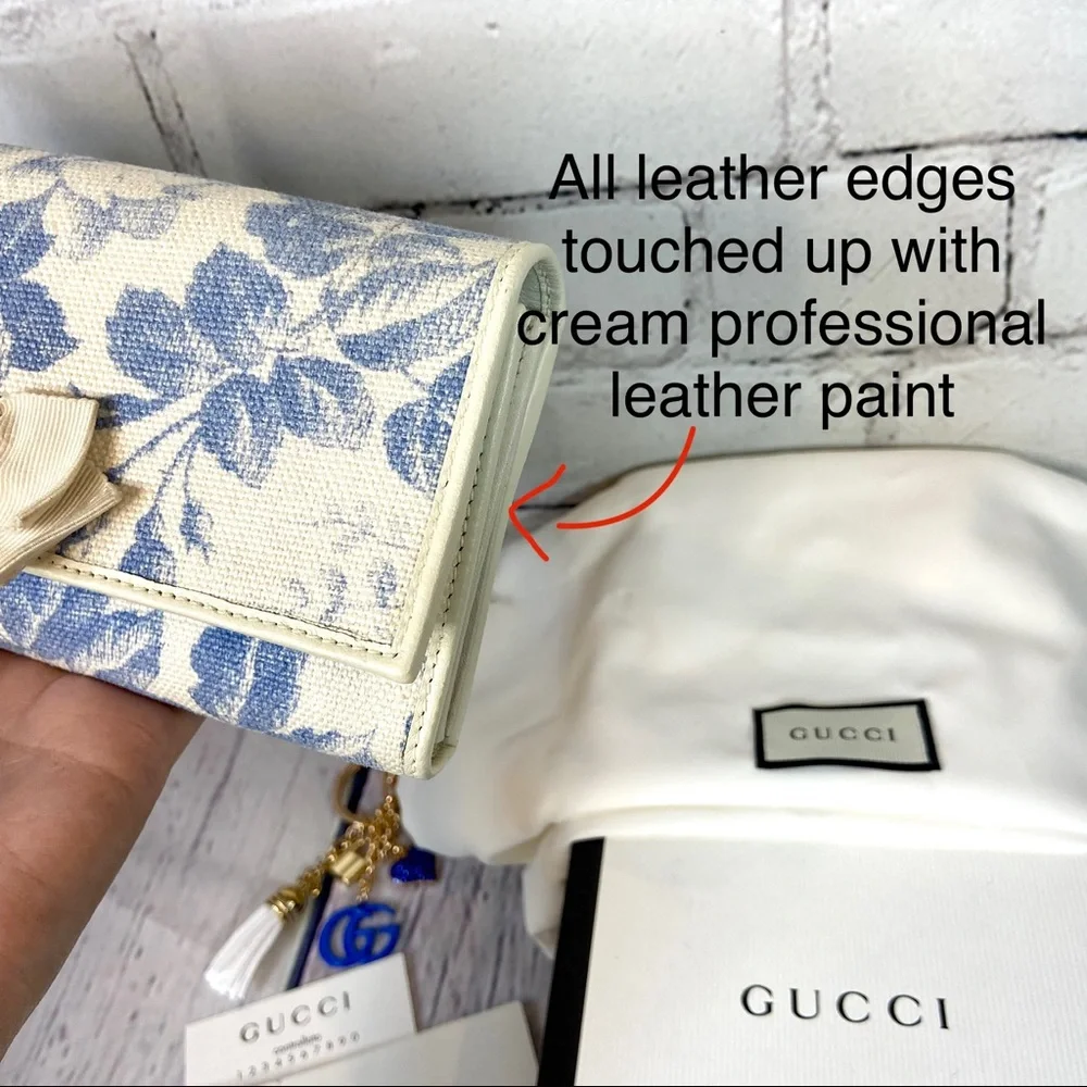 Gucci Marmont blue floral canvas wallet crossbody w/box, dust bag & bag charm - Picture 7 of 16